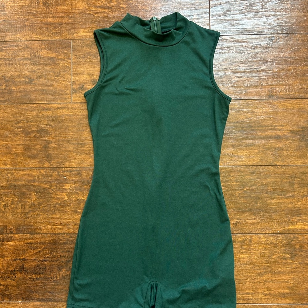 Sleeveless Mock Neck Green Romper